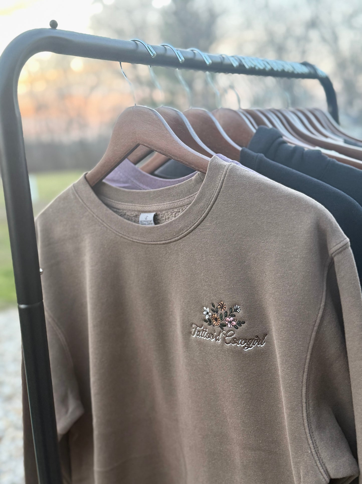 PRESALE - Tattoo'd Cowgirl | Clay Embroidered Oversized Crew Neck