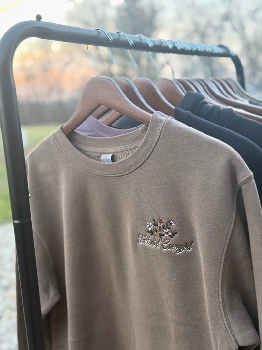 PRESALE - Tattoo'd Cowgirl | Clay Embroidered Oversized Crew Neck